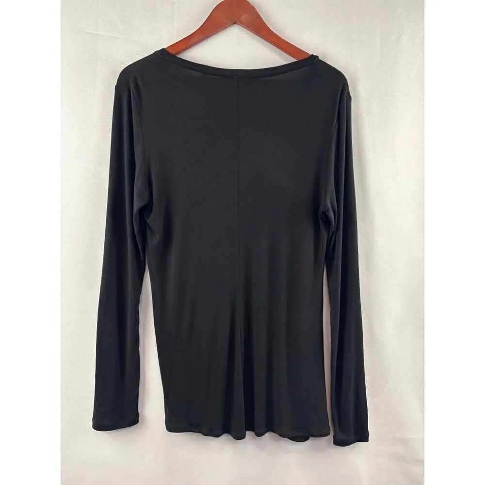 Cabi Black V-Neck Long Sleeve Top With Front Twist Detail Size S Rayon & Spandex